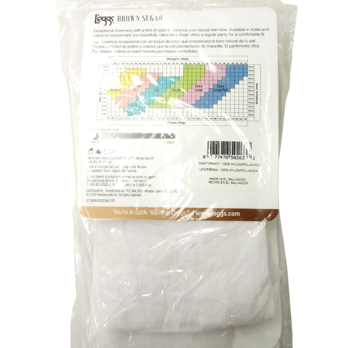L'eggs Brown Sugar Ultra Ultra Sheer Sandalfoot Pantyhose White L 73908