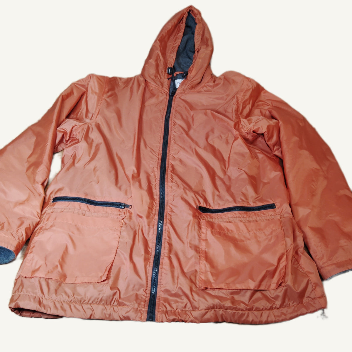 Roaman's M Orange & Grey Hooded Nylon Jacket with Polyurethane Coating