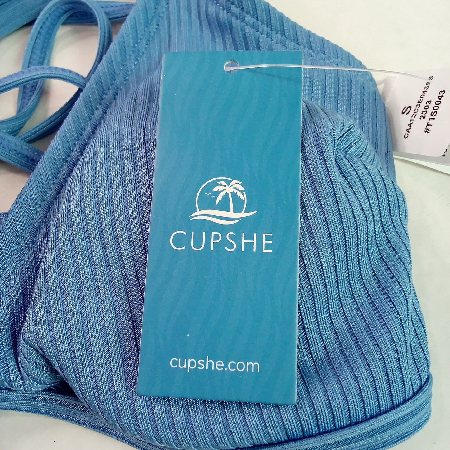 Cupshe Ribbed Triangle Bikini Top Light Blue Women’s Size S Swimwear