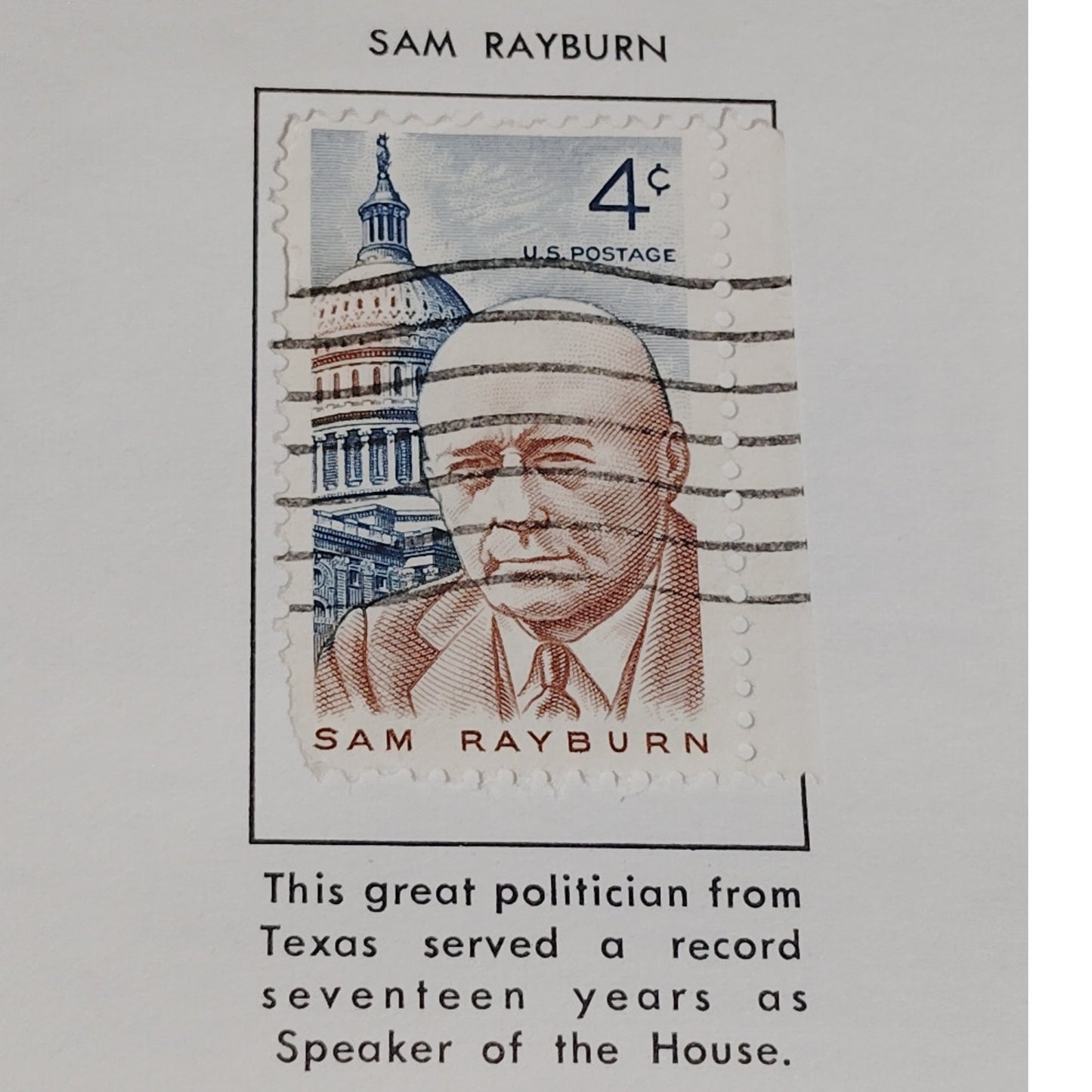 1962 Scott #1202 – 4¢ Sam Rayburn / Speaker of the House – Canceled