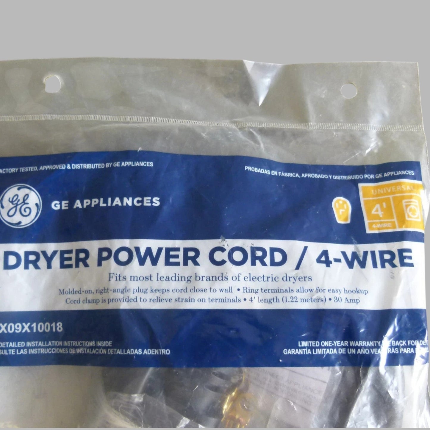 GE 4 ft. 30 Amp Dryer Cord – 4-Prong – Heavy-Duty – WX09X10018