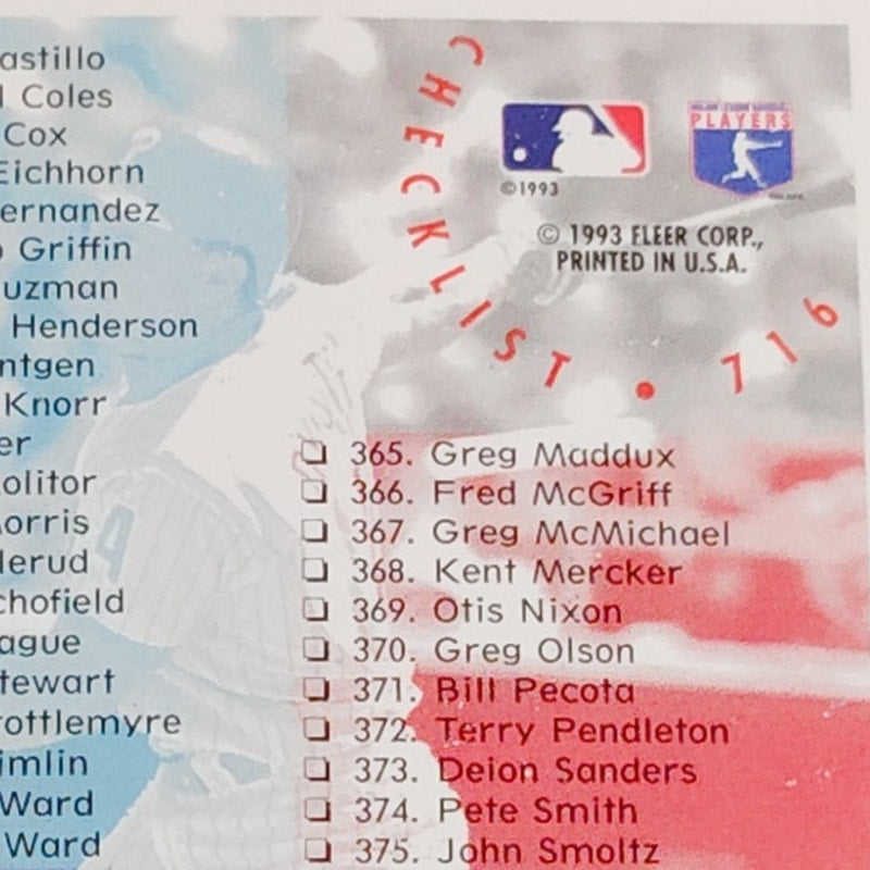 Checklist 262-392, #716, 1994 Fleer Major League Baseball Checklist Card