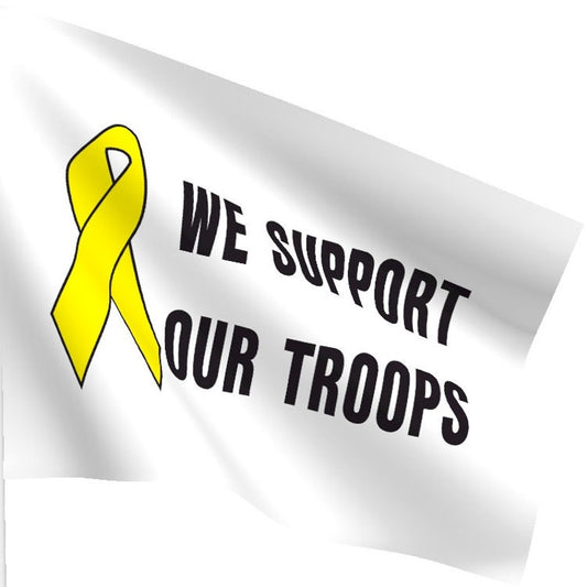 We Support Our Troops, Yellow Ribbon Flag, 3' x 5' Poly Flag / Banner, Grommets