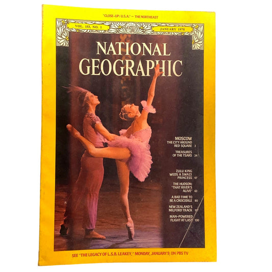 National Geographic January 1978 New Zealand Milford Trail Hiking, Zulu King Marries, Moscow Treasures, Crocodiles, Tsars, Hudson River...