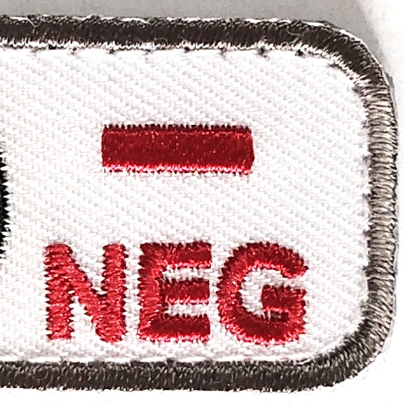 O NEG Blood Type Patch White on Black w/ Gray Border 2" × 1" Hook‑Back