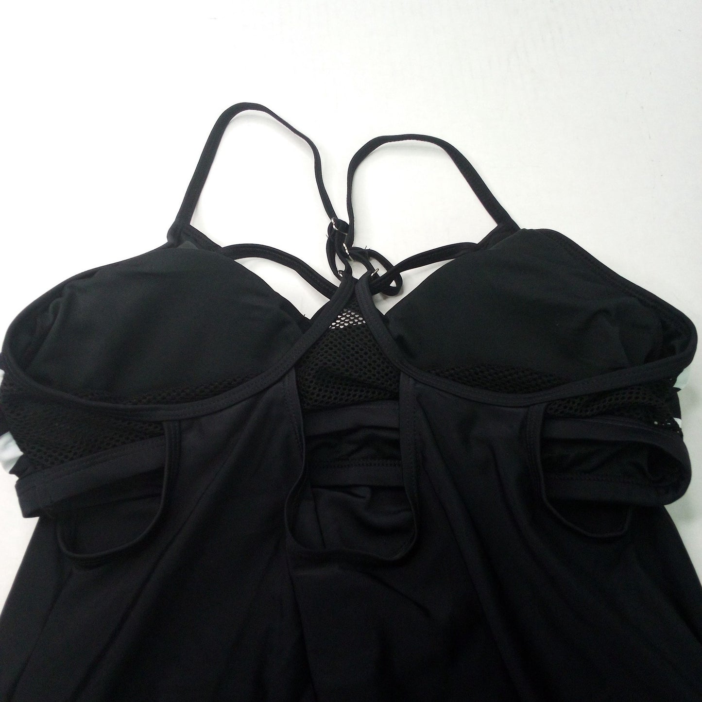 Tankini Swim Top Women’s Size S Black Spaghetti Strap Ruffle Hem