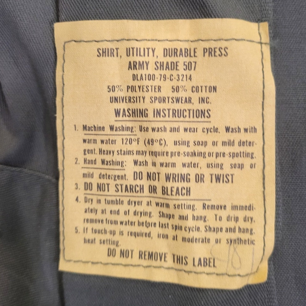 1979 U.S. Army Utility Shirt – Army Shade 507 – Size 14-1/2 x 33