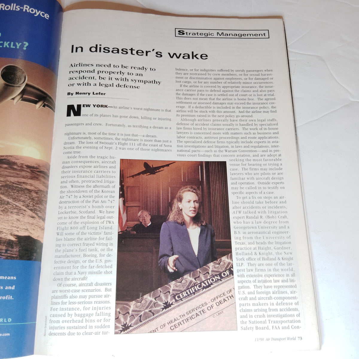 Vintage Air Transport World Magazine - November 1998 Aviation Management