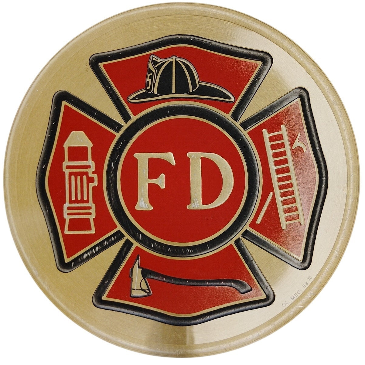 Fire Department Recessed Display Emblem Metallic 4" Round Badge Style