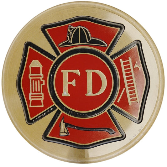 Fire Department Recessed Display Emblem Metallic 4" Round Badge Style
