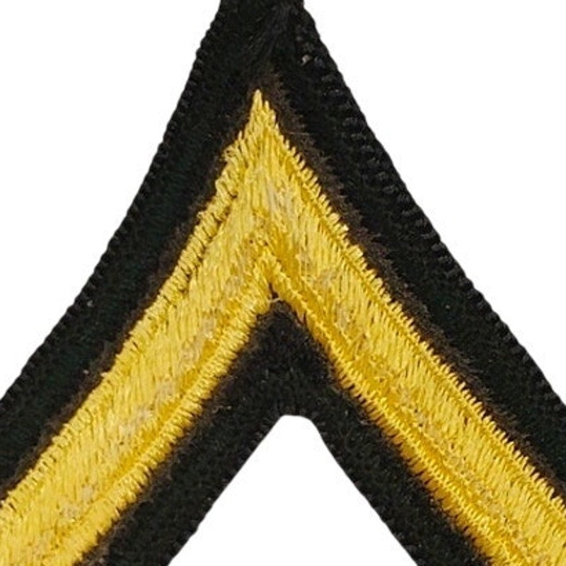 US Army Private E‑2 Rank Chevron Gold on Dark Green Single Sew‑On