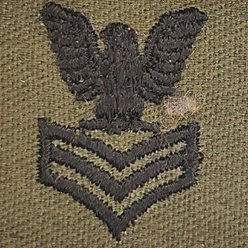 US Navy PO1 E‑6 Subdued OD Green Left‑Facing Collar Device Patch – 2‑3/8"