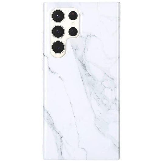 Black & White Marble Design Phone Bumper Case for Galaxy S23 Ultra ONLY, White