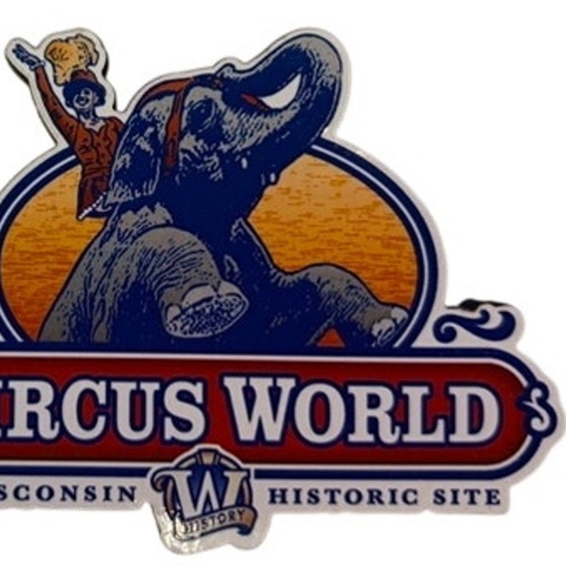 Circus World Wisconsin Magnet Custom Cut Elephant Logo 3‑1/2" × 2‑3/8"