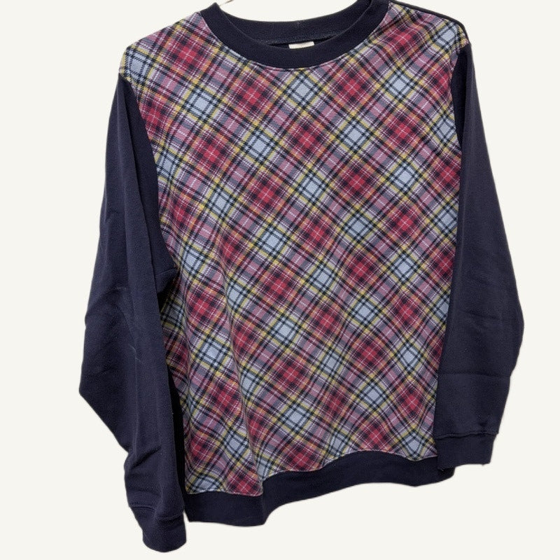 Blair Women's Navy & Multicolor Plaid Pullover Sweatshirt - Size L
