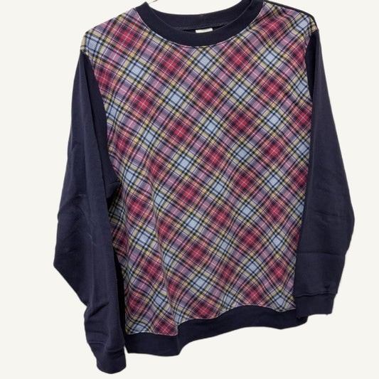 Blair Women's Navy & Multicolor Plaid Pullover Sweatshirt - Size L