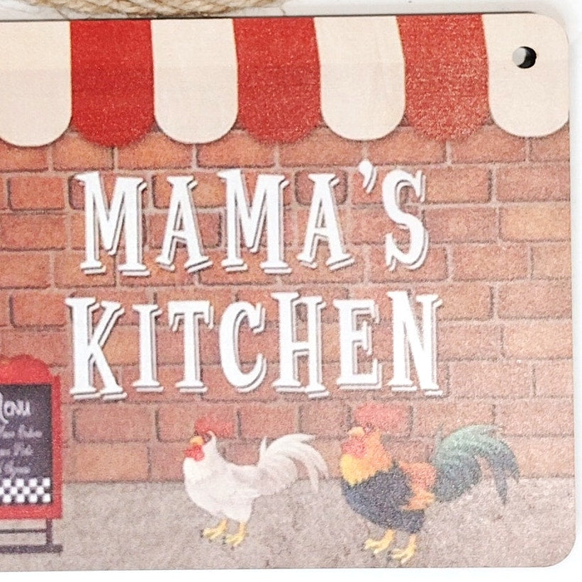 Mama’s Kitchen Wooden Hanging Sign 10×5 Rustic Chef Decor Wall Plaque