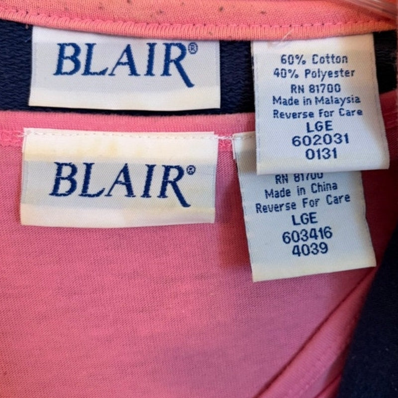 Blair Women's L Pink & Navy 3PC Floral Embroidered Sweat Set Cotton Blend