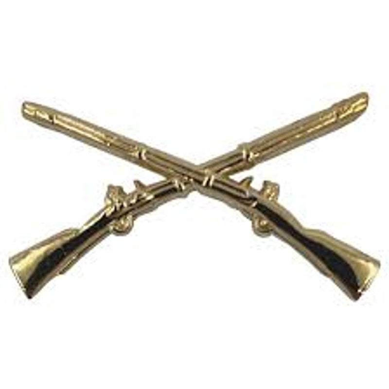 U.S. Army Infantry Crossed Rifles Hat Lapel Brooch Pin, Gold‑Tone, 1‑3/4"W × 1"H
