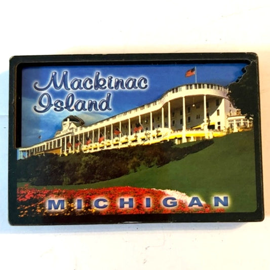 Mackinac Island Grand Hotel Layered Wood 3D Magnet Michigan Geraniums 3.13x2.13