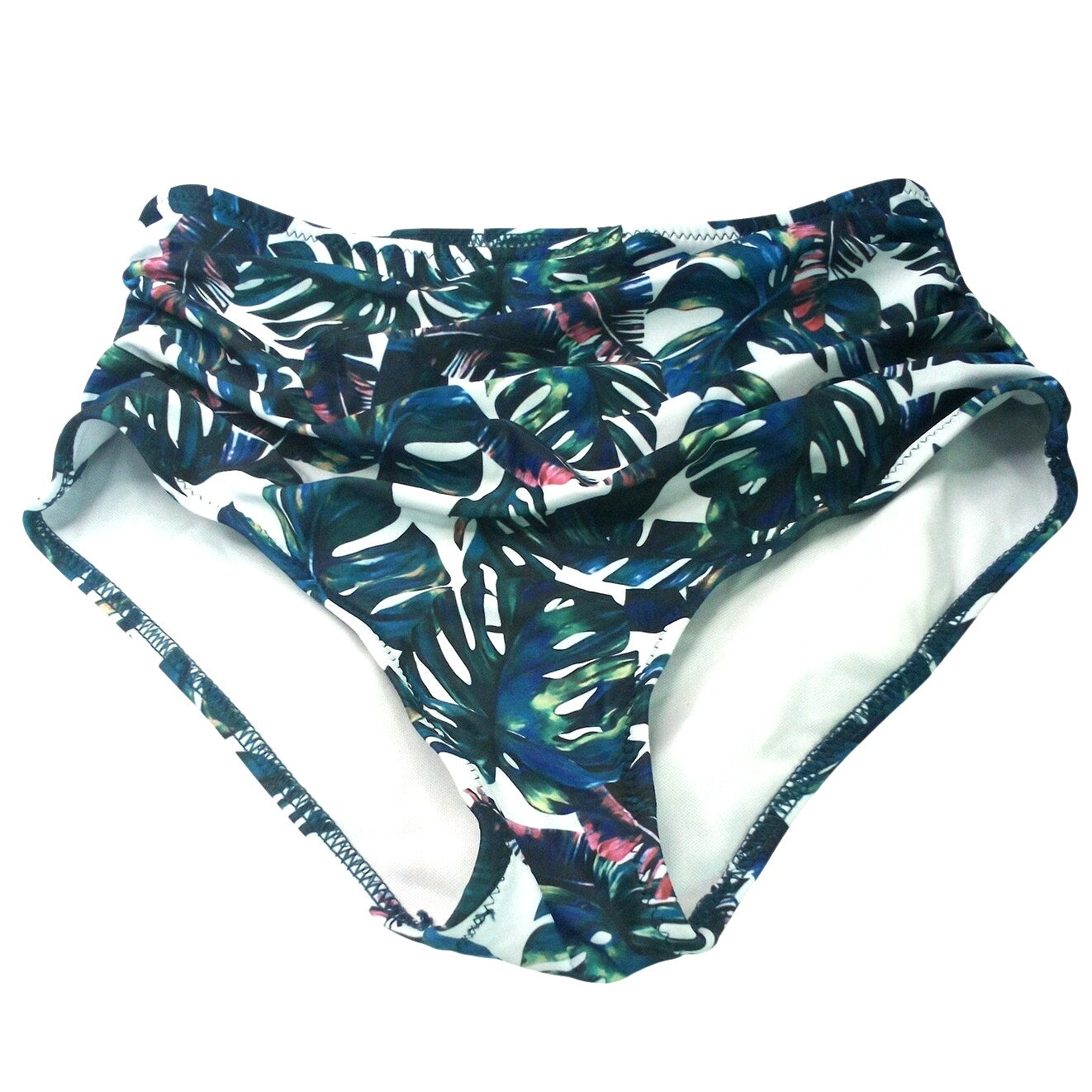 High‑Waisted Bikini Bottoms Women’s S Tropical Leaf Print Ruched Tummy Control