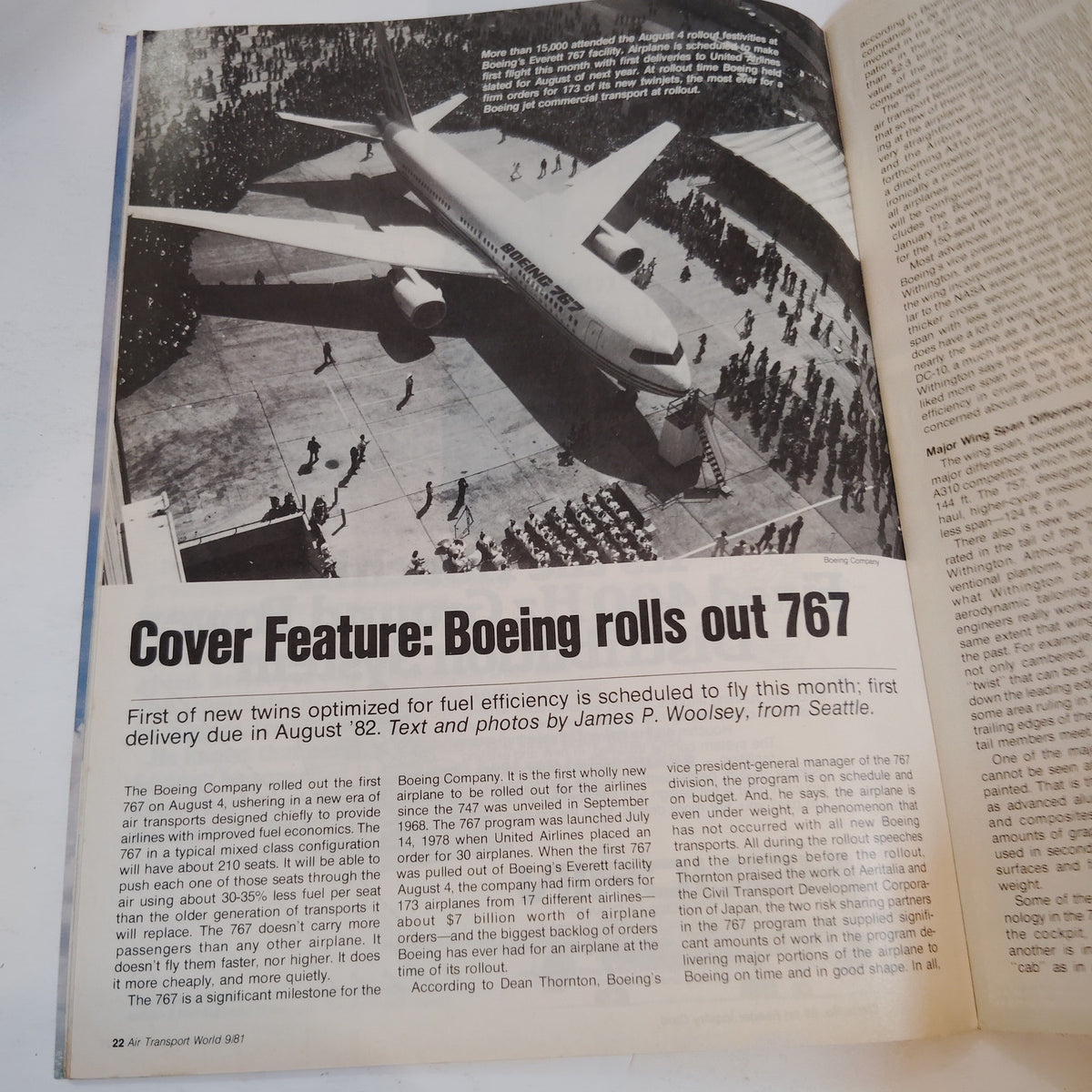 Air Transport World Magazine September 1981 - Boeing 767 Rollout Vintage