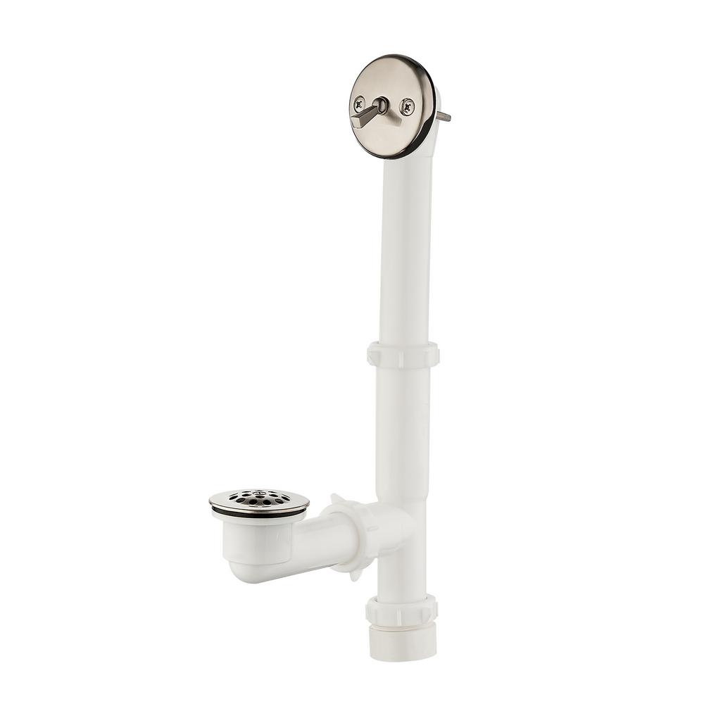 Trip Lever 1-1/2" White Poly Pipe Bath Waste and Overflow Drain, Brushed Nickel