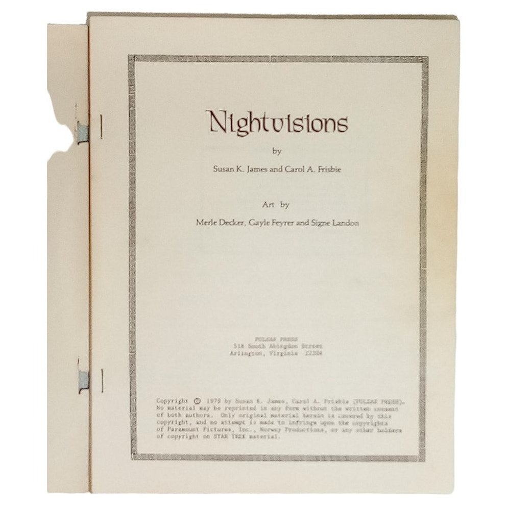 Star Trek Nightvisions Vintage Slash Fanzine (K/S) Copyright 1979, 1st Edition