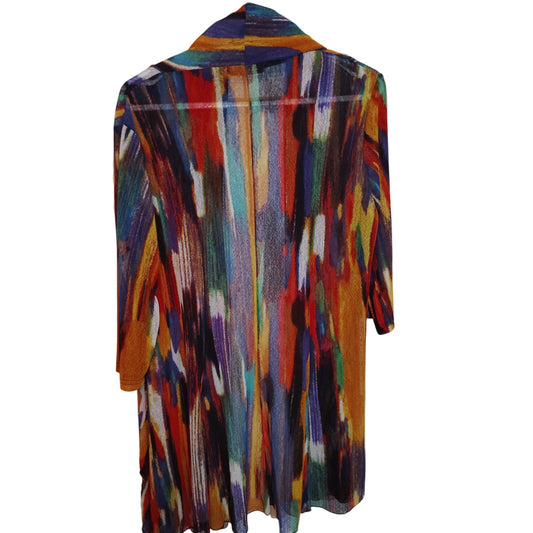 Creation Womens XL Open Front Cardigan Duster Kimono Jacket Multicolor Sheer 37"