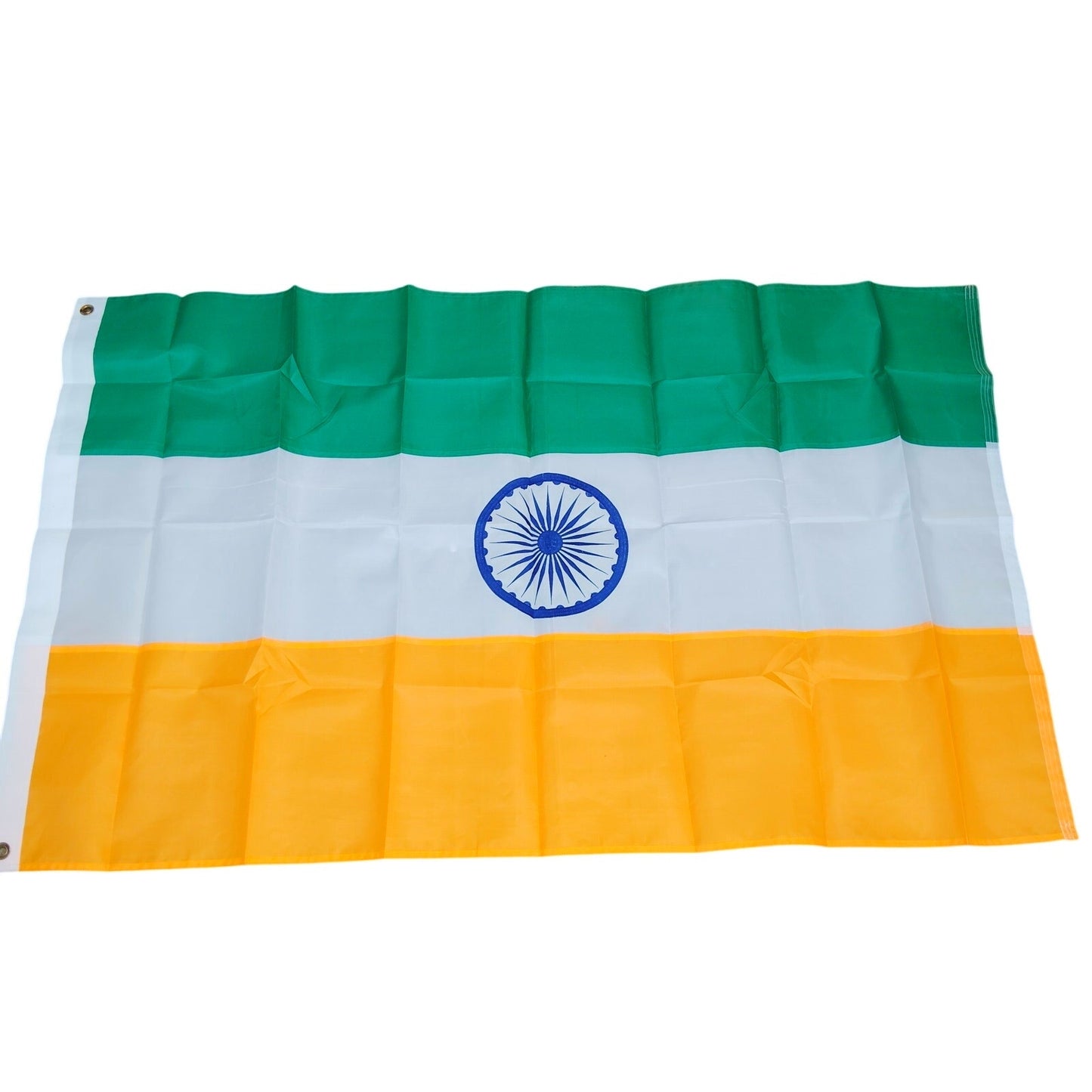 India Flag 3×5 ft Nylon Sewn Stripes Embroidered Ashoka Chakra Brass Grommets