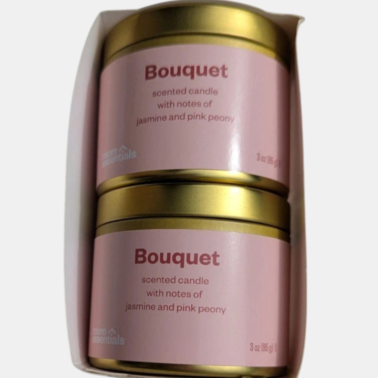 2‑PK 3 oz Tin Candle Gift Set, Soy Wax Blend, Jasmine & Peony Scent, 14hr Burn