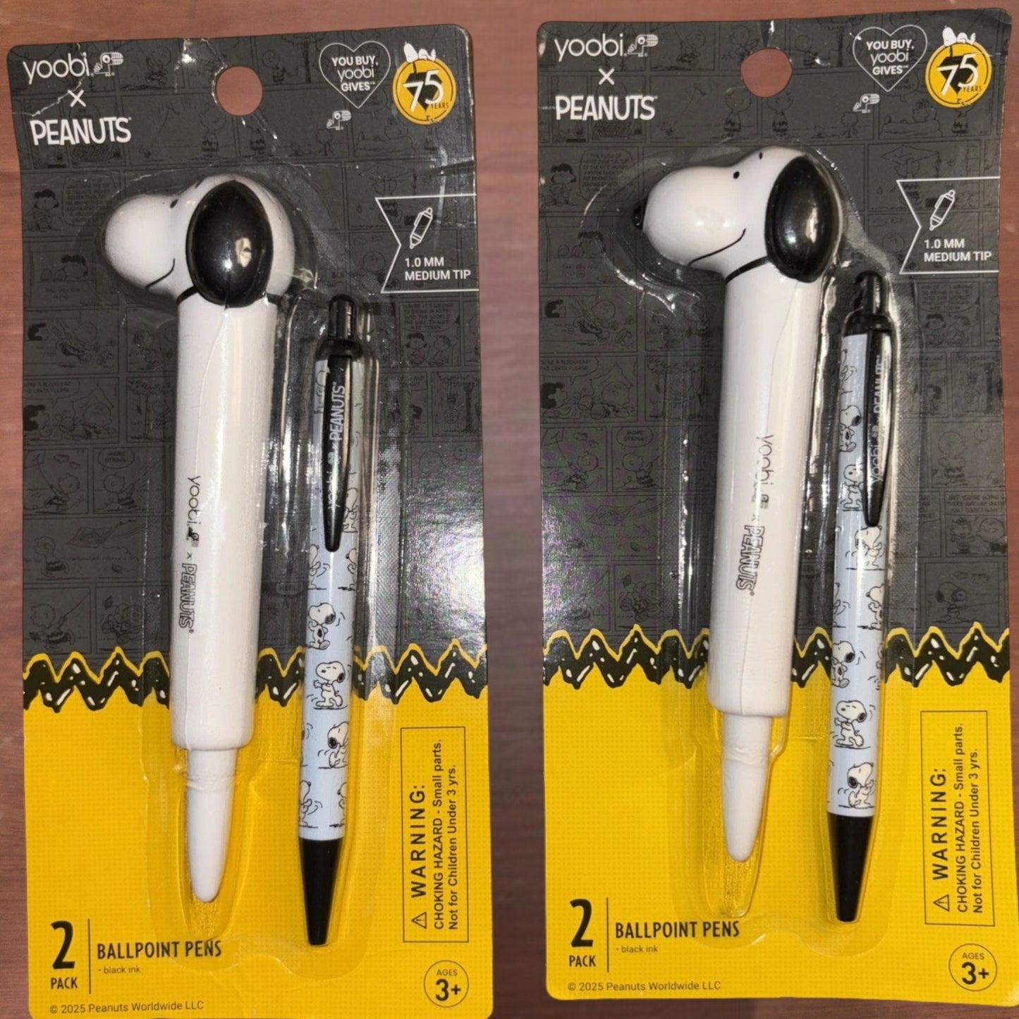 2 Pks (4 Pens) Yoobi x Peanuts 2‑Pack Novelty Snoopy Ballpoint Pens, Black Ink