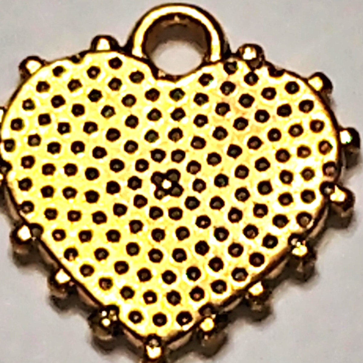 Antique Gold Heart Charm Radiant Evil Eye Design 5/8" Pendant Protection Symbol
