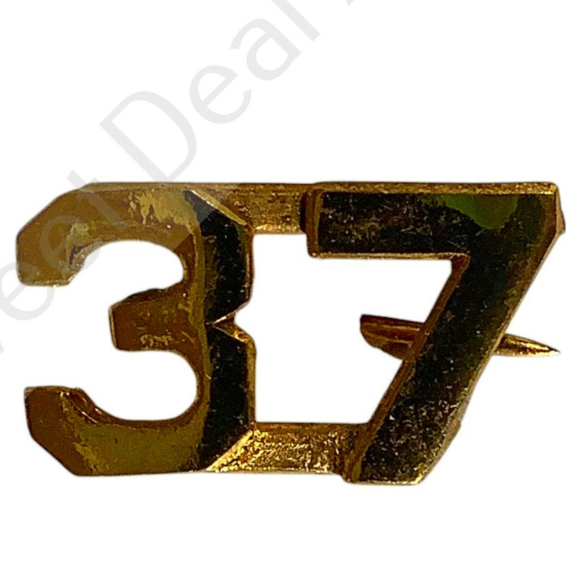 WWI Era Numeric "37", Brass Military C-Clasp Hat / Lapel / Collar Pins Set 3/8"H