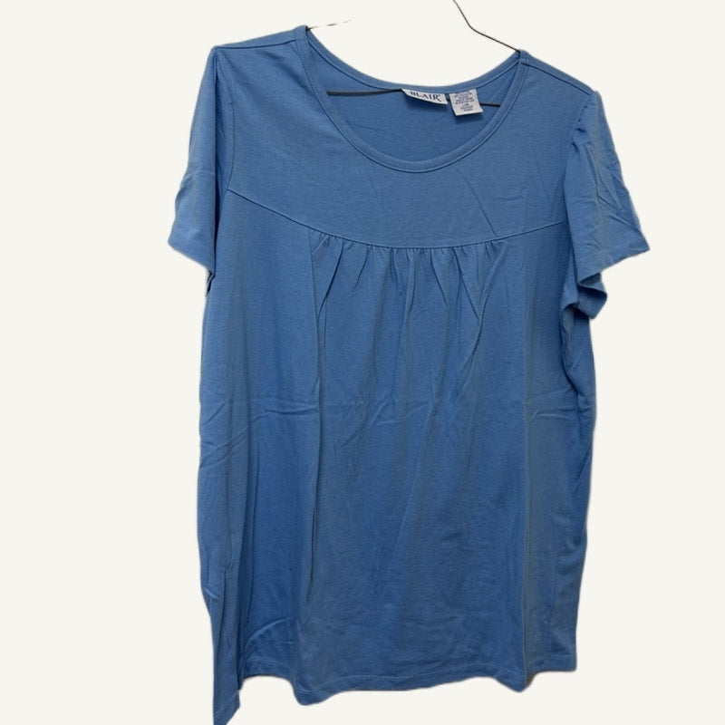 Blair Women's Light Blue Short Sleeve Top Size L - Scoop Neck Pintuck Blouse