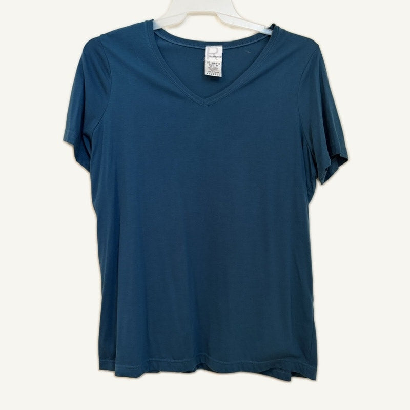 Roaman's Lrg Cal Style Teal Knit 2PC Set - Short Sleeve Top & Waterfall Cover