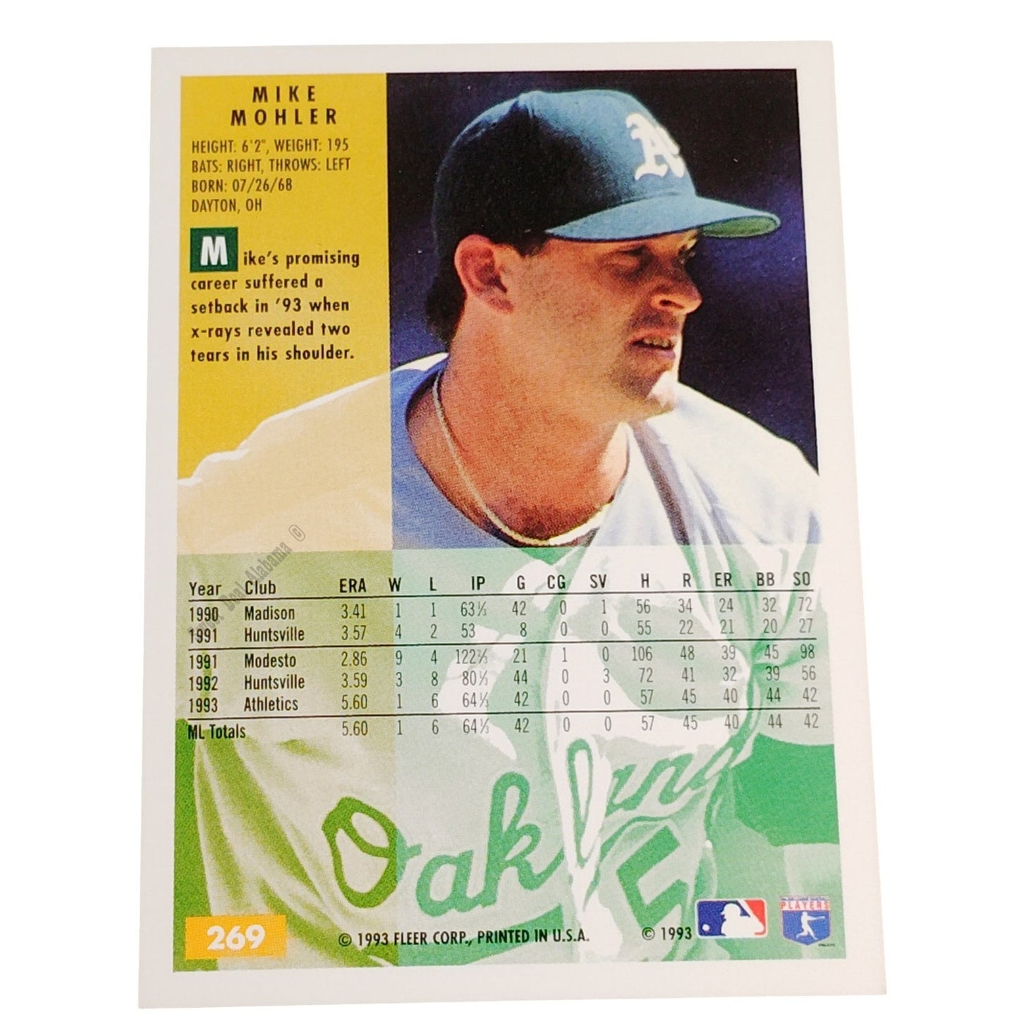 Mike Mohler, Oakland Athletics (A's), #269 1994 Fleer Baseball Card