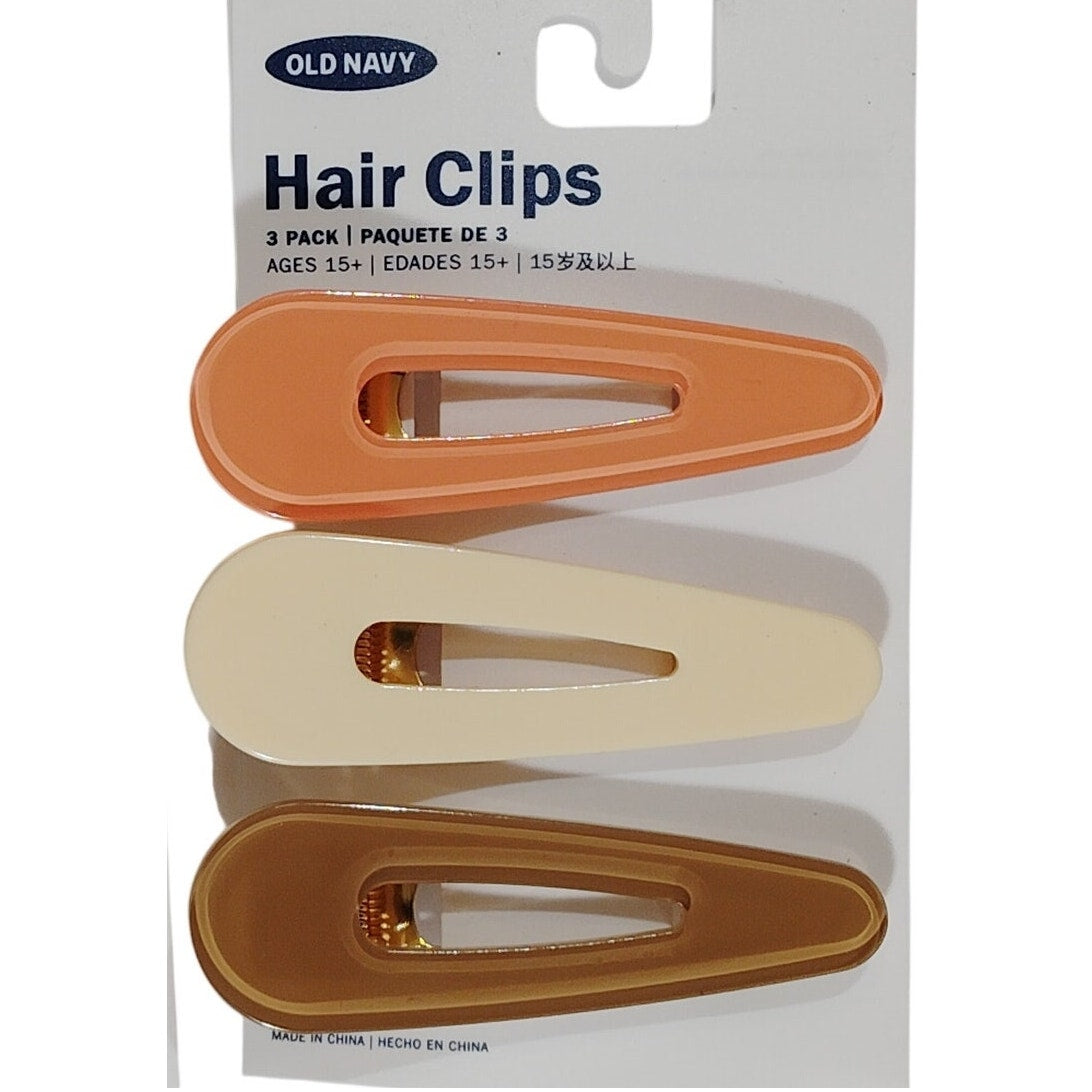 Old Navy Hair Clips – 2 Matching 3-Packs – Teardrop Style – Orange, Cream, Brown