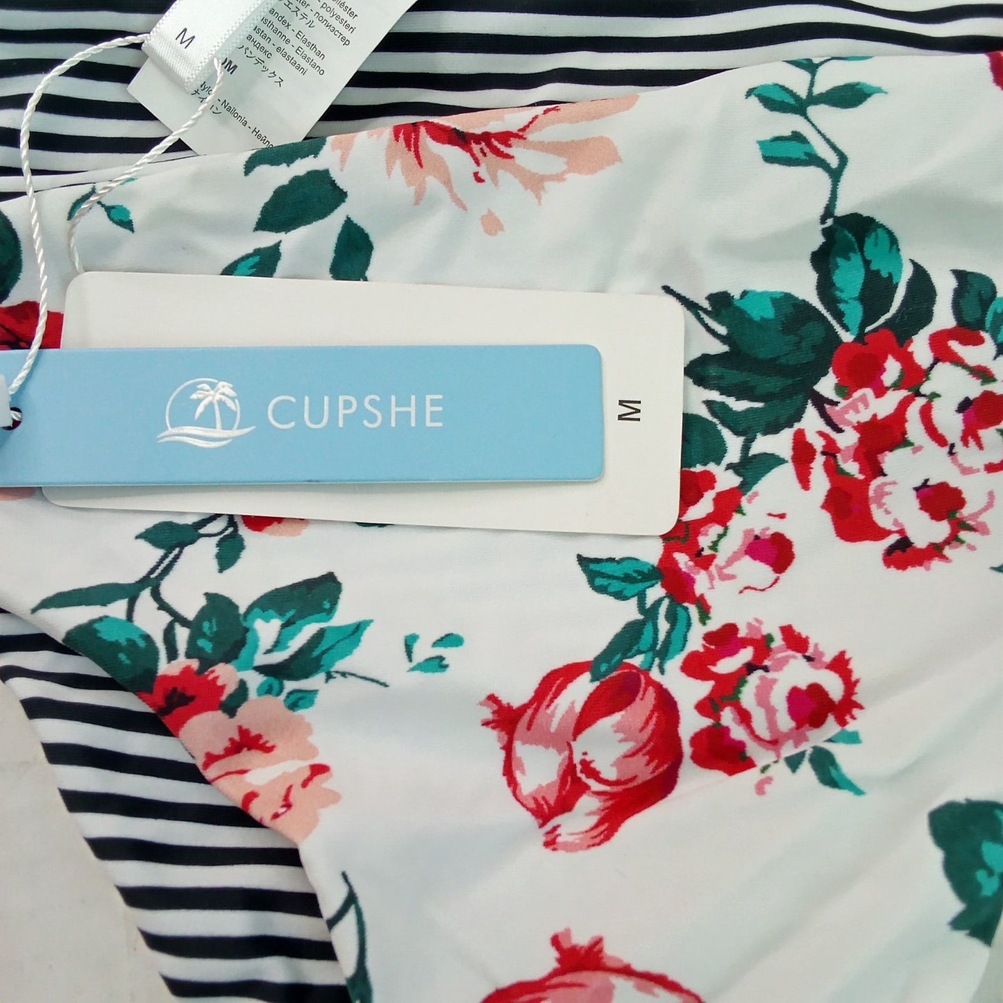 Cupshe Floral Striped Reversible Bikini Bottoms Women’s Swim Low Mid Rise Medium