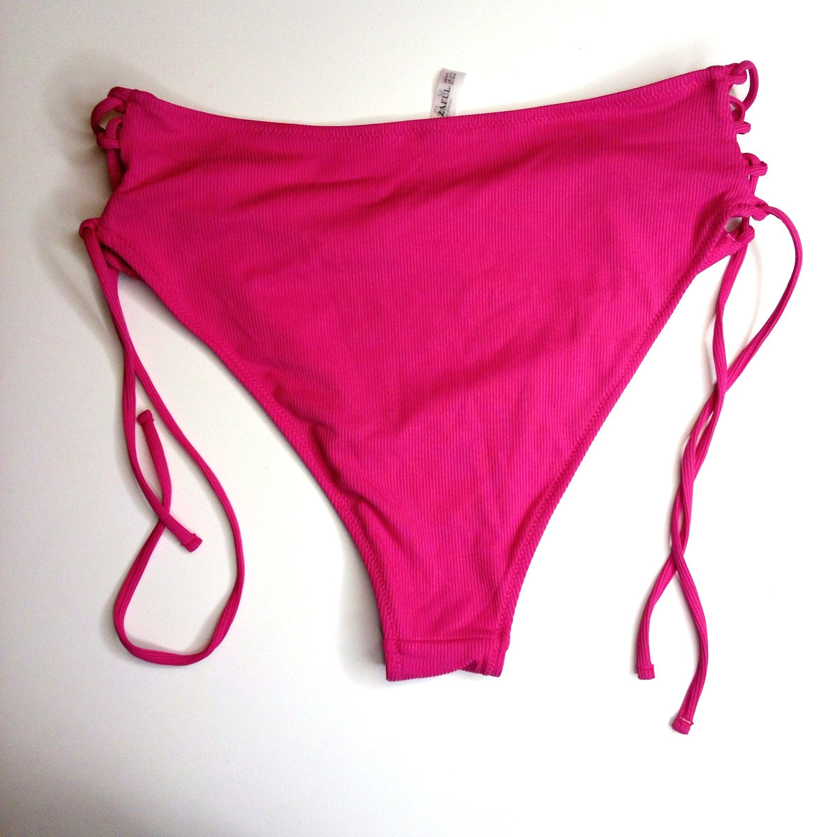 Zaful Pink Ribbed Tie Side Bikini Bottoms L - New Without Tags Swimwear