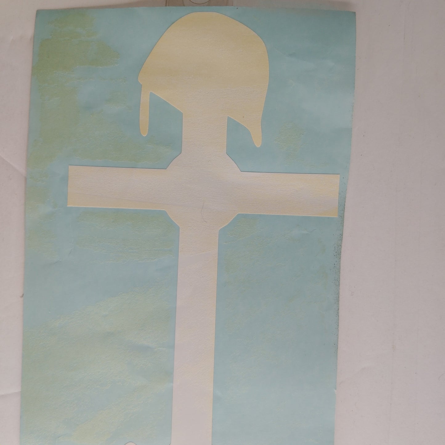 Soldier’s Cross Vinyl Decal Novelty White Vintage NOS 7" × 5"