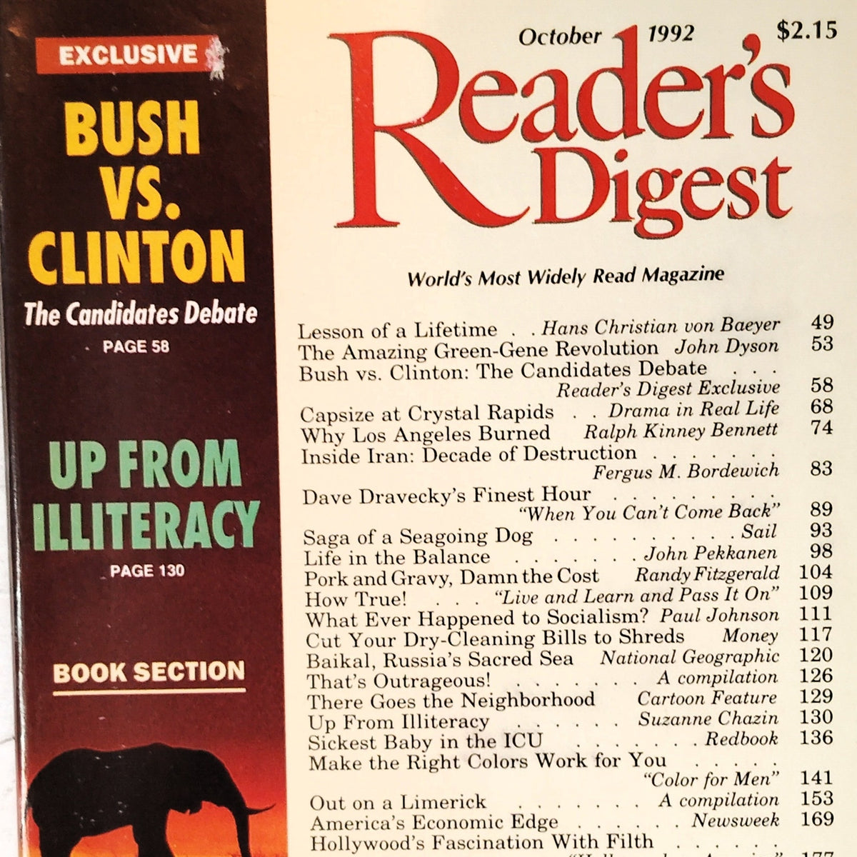 Reader's Digest October 1992 Bush vs. Clinton Debate Magazine Vintage