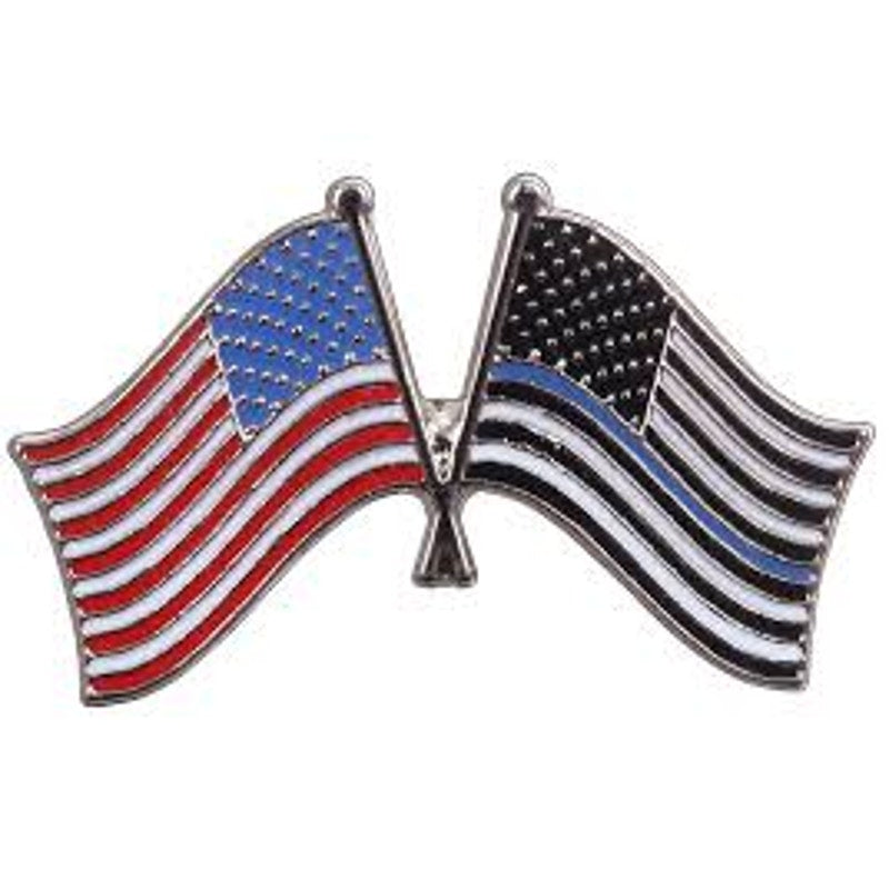 Rothco Thin Blue Line USA Crossed Flag Pin 1" × 5/8"