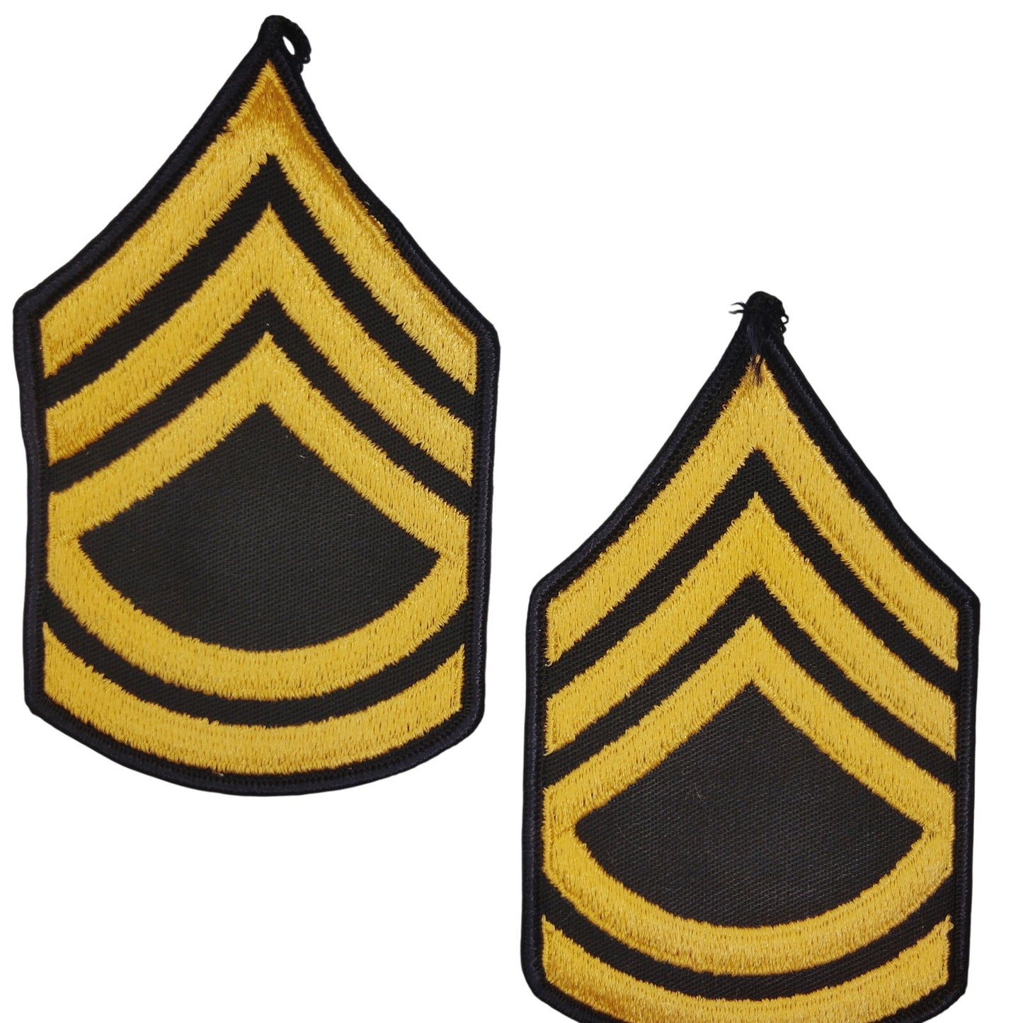 US Army Sergeant First Class SFC E‑7 Gold on Black Rank Chevrons 5" × 3" Pair