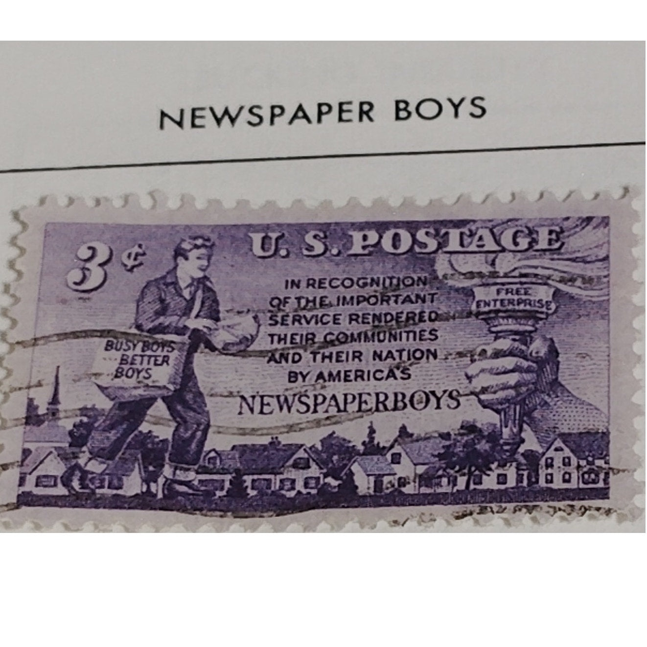 1952 3¢ Newspaper Boys Stamp – Scott 1015 – Free Enterprise Tribute
