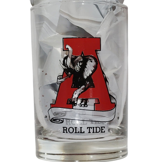 Vintage Alabama Crimson Tide 10 oz Glass Tumbler – Football Logo & University Seal, 4-5/8"H x 3"D