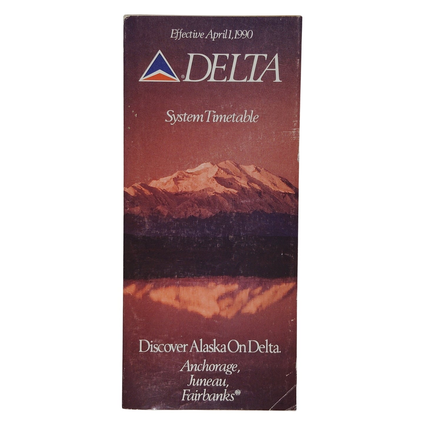 Delta Air Lines Timetable – Apr 1, 1990 – Alaska Theme Cover – 425 Pages