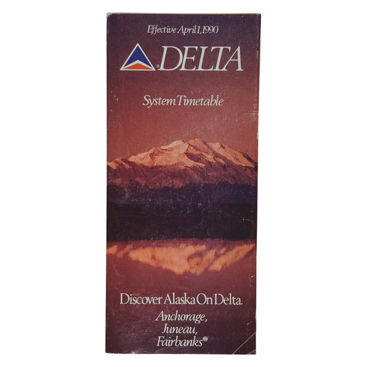 Delta Air Lines Timetable – Apr 1, 1990 – Alaska Theme Cover – 425 Pages