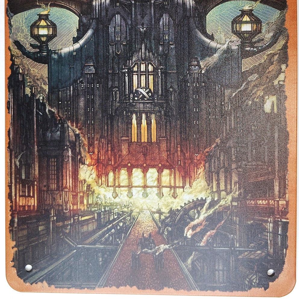 Gothic Cathedral Tin Sign 12×8 Dark Fantasy Industrial Art Metal Wall Decor