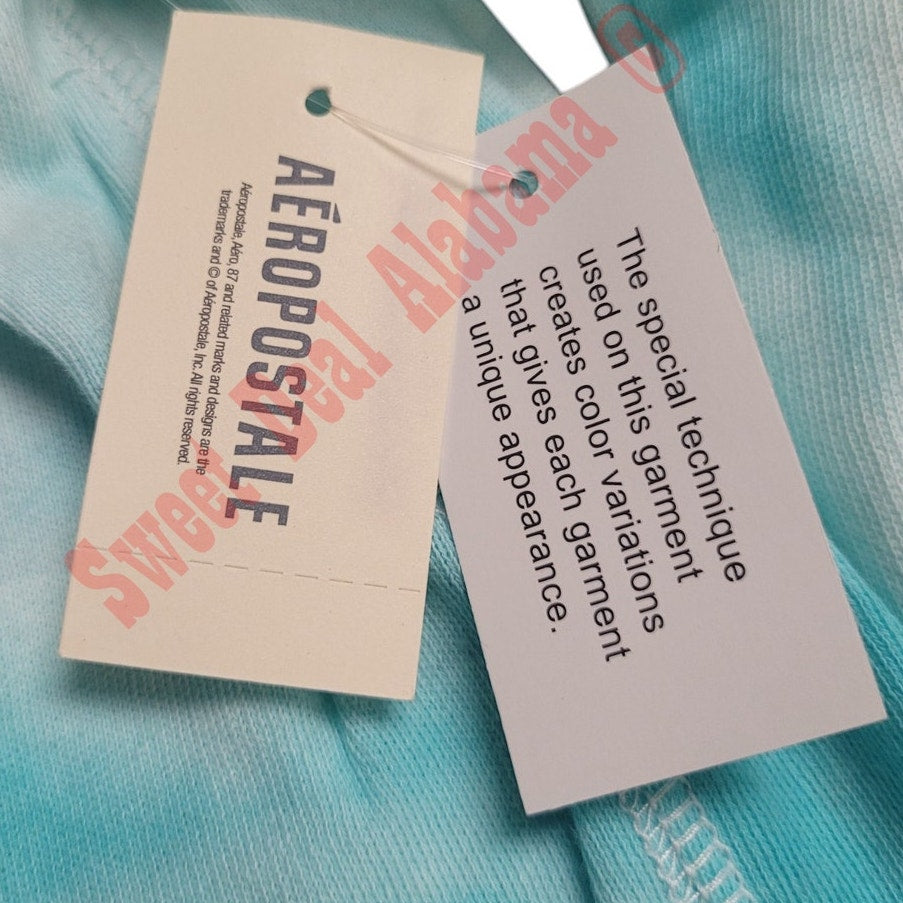 AEROPOSTALE Women's L/S Crop, Tie-Dye Blue Turquoise, Med. 36" Bust 20" Length